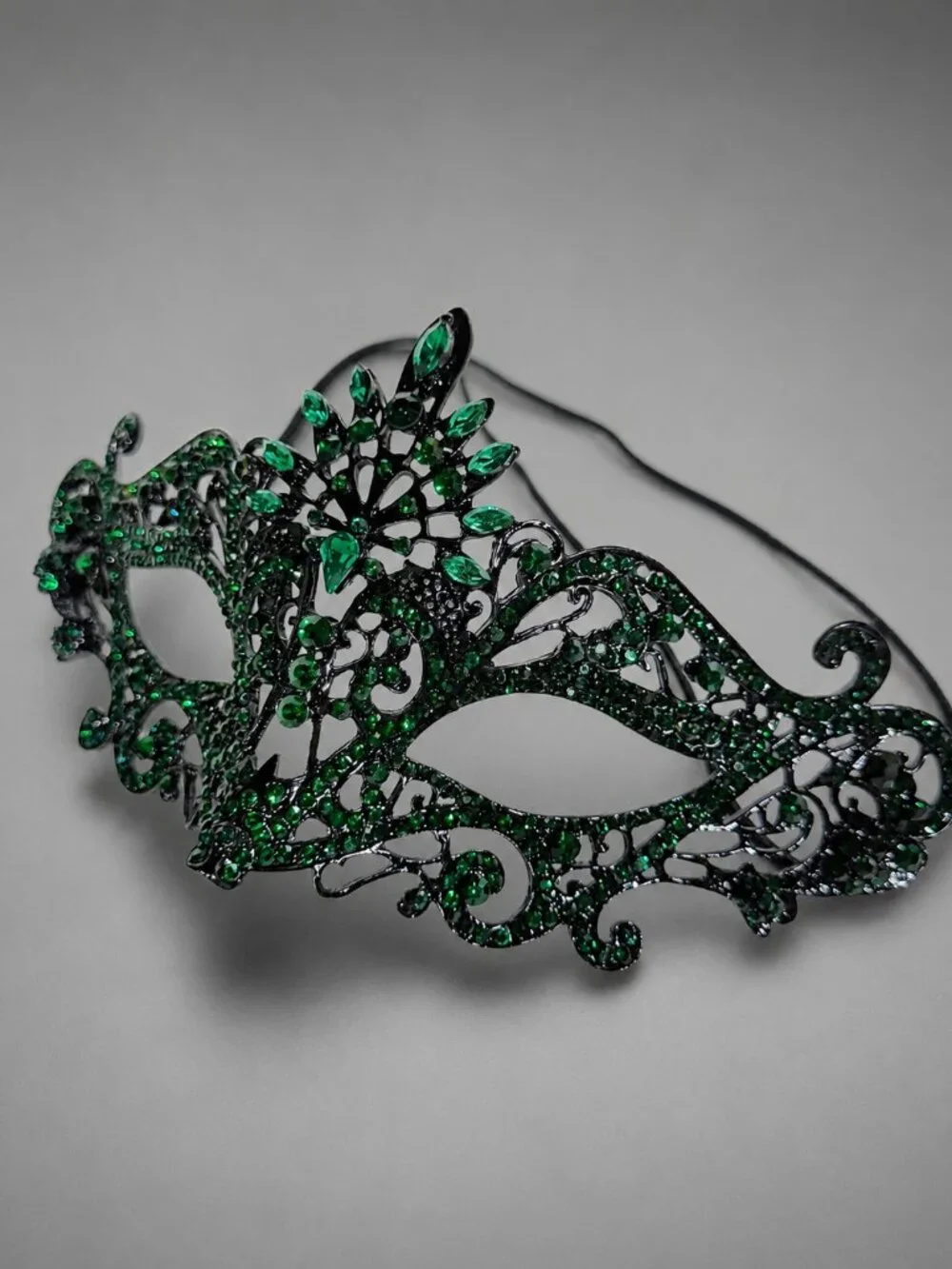 Men’s Green Masquerade Mask, Black Emerald Venetian Mask, Gothic Mardi Gras Mask